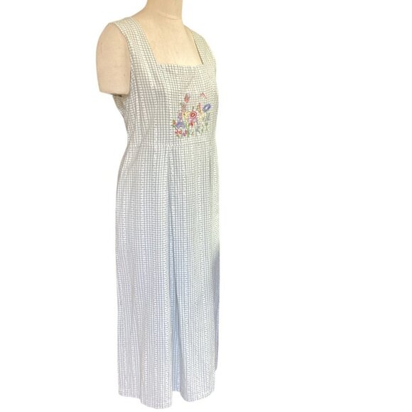 Two Twenty Sleeveless Square Neck Dress Green Gingham Embroidered Flowers L 152L - Picture 2 of 8
